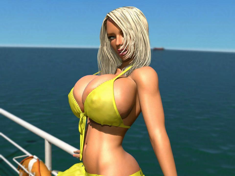 Busty 3D blonde shows off her big tits in bikini Photo